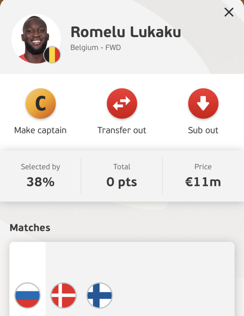 Romelu Lukaku Euro Fantasy Matchday 1 forwards in your team