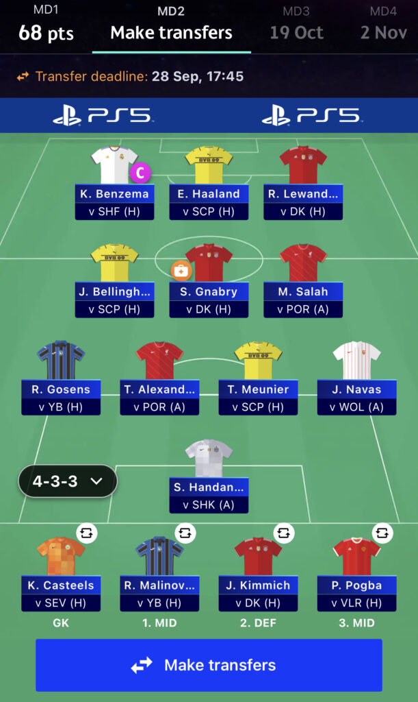 UCL Fantasy Matchday 2 Limitless Draft