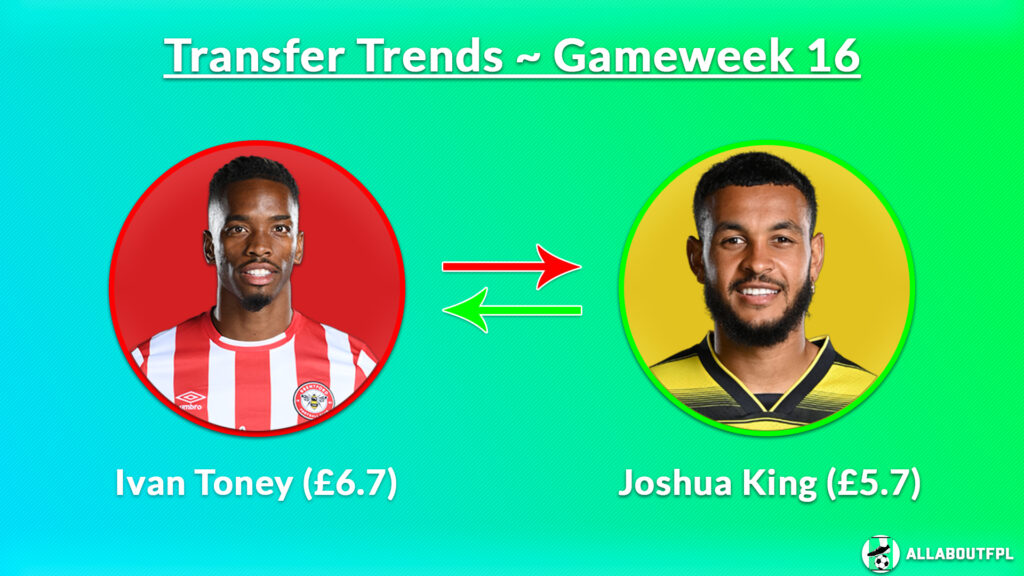 FPL GW16 Transfer Trends ~ Ivan Toney (£6.7) to Joshua King (£5.7)