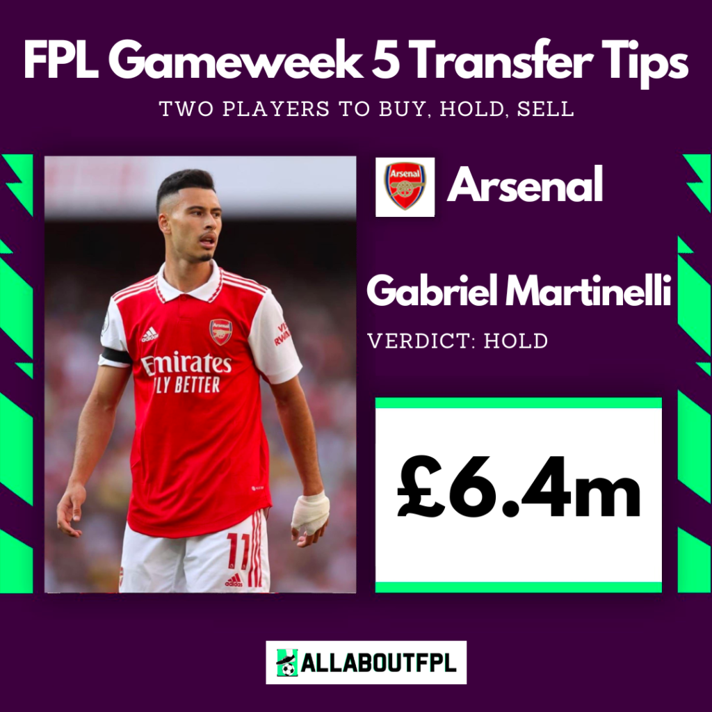 FPL Gameweek 5 Transfer Tips: Two players to HOLD ~ Martinelli