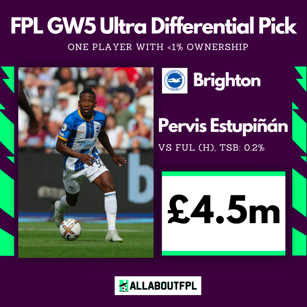 FPL GW5 Ultra Differential Pick(<10% TSB) ~ Pervis Estupinan 