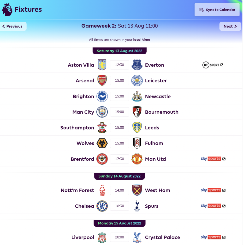 FPL GW2 Fixtures