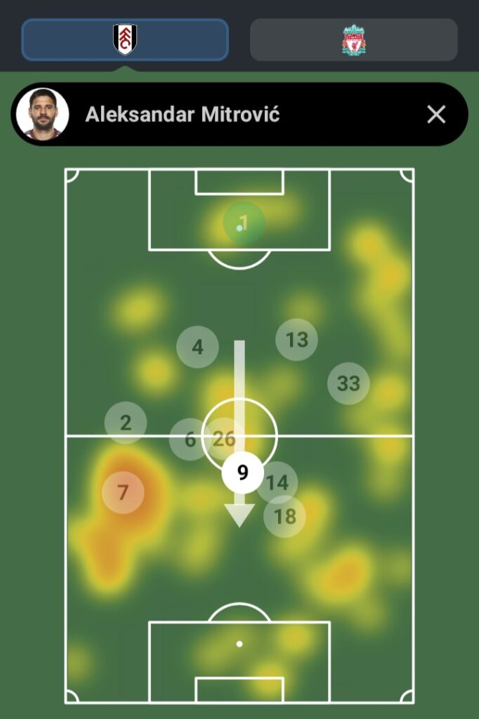 Mitrovic heatmap vs Liverpool in FPL GW1