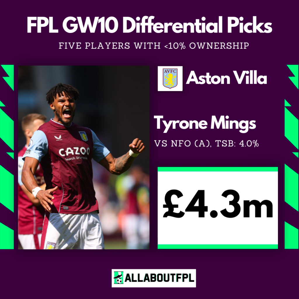 FPL GW10 Differential Picks ~ Tyrone Mings vs Forest(A)