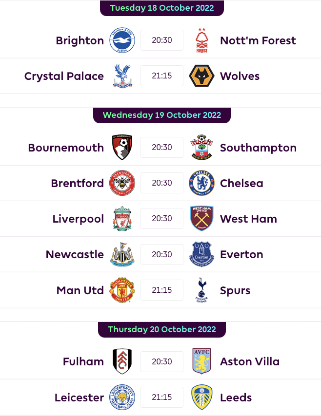 FPL GW12 Fixtures