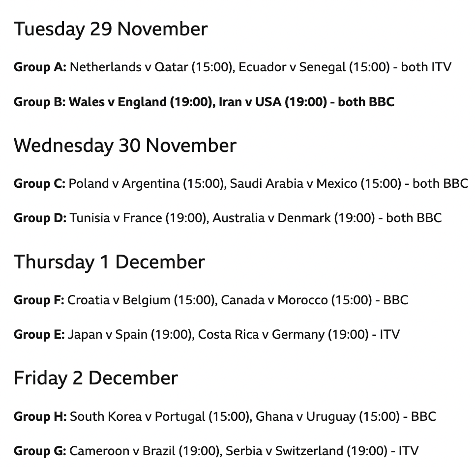World Cup Fantasy Matchday 3 Fixtures