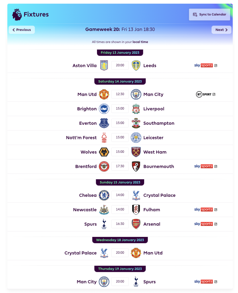 FPL DGW20 Fixtures