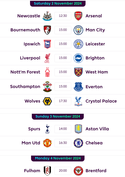 FPL GW10 Fixtures