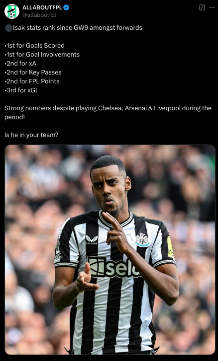 Isak FPL stats