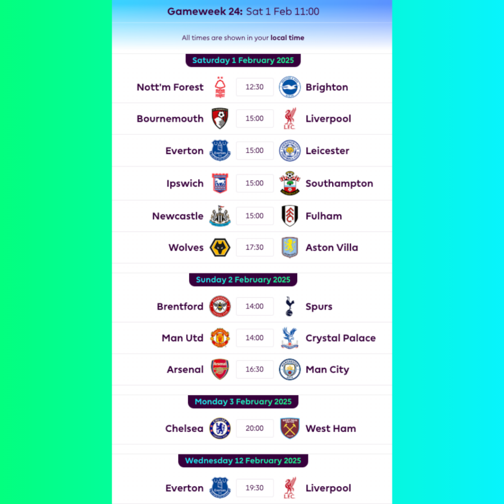 FPL DGW24 Fixtures