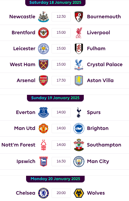 FPL GW22 Fixtures