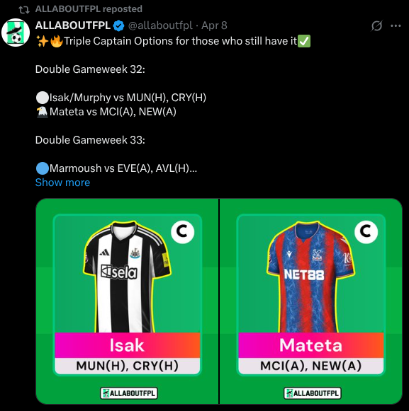Triple Captain FPL GW32