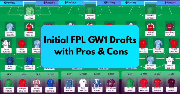 Initial FPL GW1 Drafts for the 25/26 FPL Season with Pros & Cons