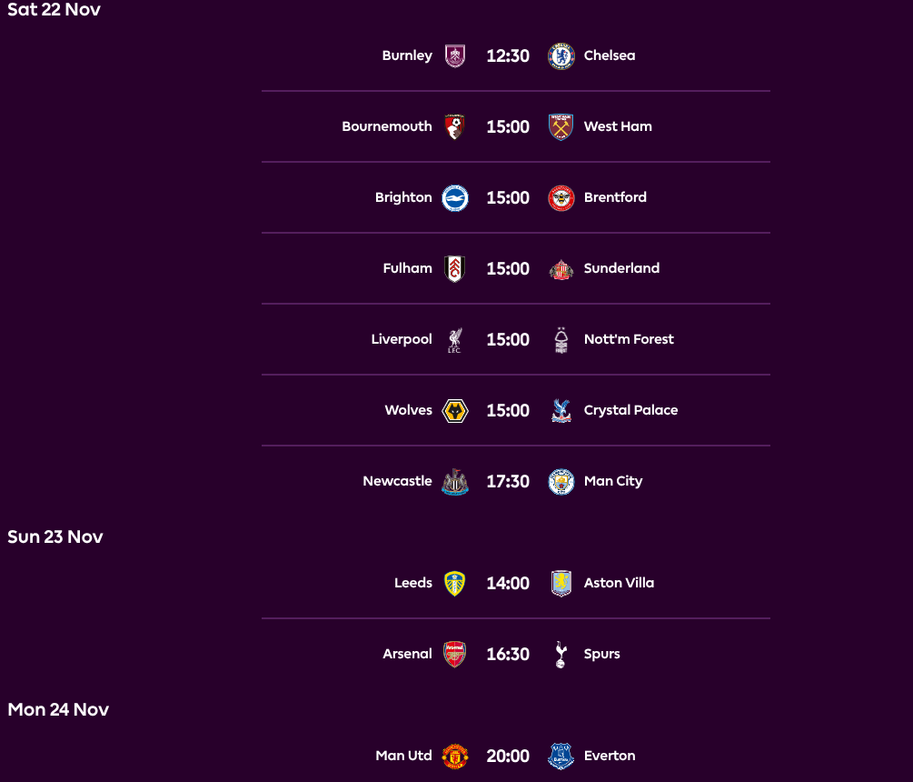 fpl gw12 fixtures
